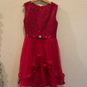 Festive Red Embroidered Girls Dress